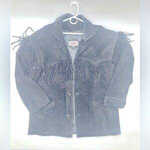 Women’s Vintage Minnetonka Leather Fringe Western Jacket Size L Black